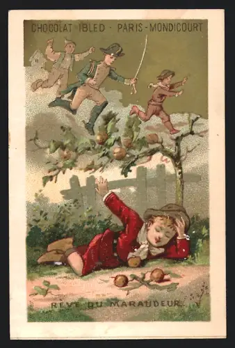 Sammelbild Mondicourt, Chocolat Ibled, Kind träumt vom Soldateska-Dasein