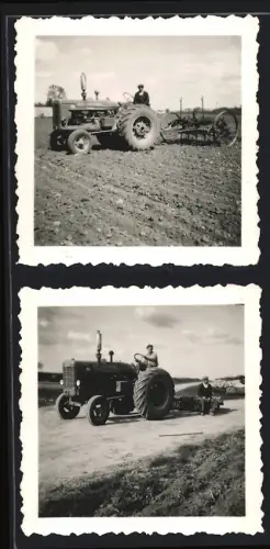 2 Fotografien Traktor McCormick-Deering, Schlepper / Ackerschlepper mit verschiedenen Anbaugeräten