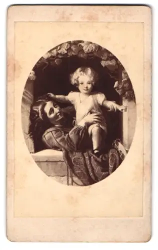 Fotografie Gemälde Papa! Papa!, Kind auf dem Arm seiner Mutter, nach Th. Jensen