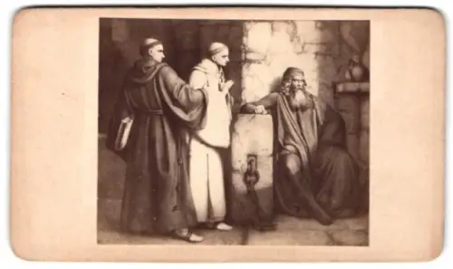 Fotografie Gemälde Zwei Mönche mit Bibel und Kreuz