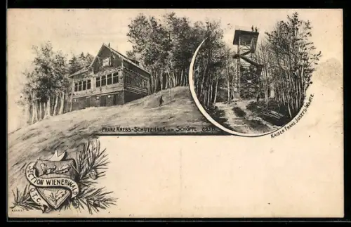AK Franz Krebs-Schutzhaus am Schöpfl, Berghütte der Sektion Wienerwald des Ö. T. K., Josef Binder