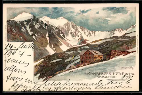 Künstler-Lithographie Ernst Platz: Nürnberger Hütte