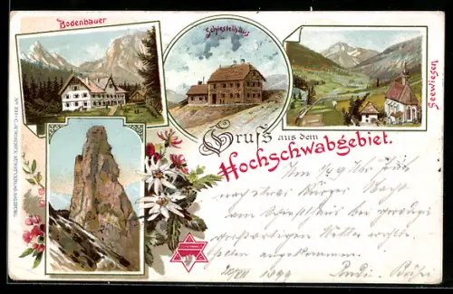 Lithographie Schiestelhaus am Hochschwab, Bodenbauer, Seewiesen