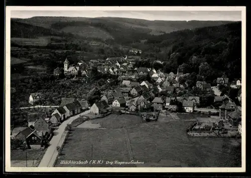 AK Wächtersbach /H. N., Ortsansicht mit Strassenpartie, Fliegeraufnahme