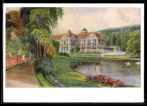 AK Bad Salzschlirf, Hotel Badehof mit See