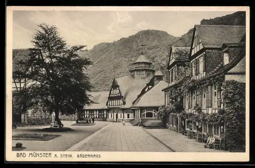 AK Bad Münster am Stein, Partie am Bäderhaus