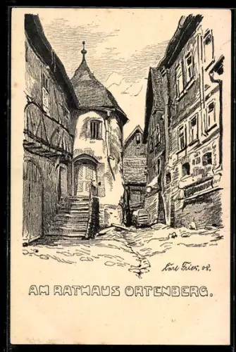 Künstler-AK Ortenberg, Am Rathaus