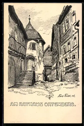 Künstler-AK Ortenberg, Am Rathaus