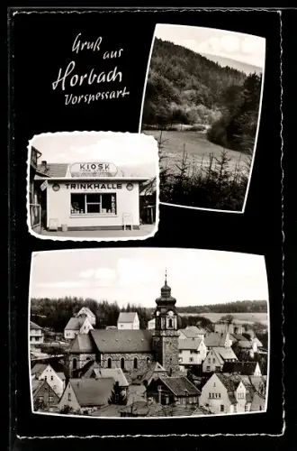 AK Horbach, Teilansicht des Ortes mit Kirche und Trinkhalle