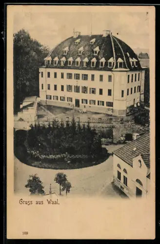 AK Waal, Villa aus der vogelschau mit Grünanlage