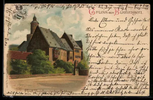 Lithographie Büdingen, Fürstl. Ysenburgisches Schloss in der Aussenansicht