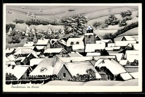 AK Ronshausen b. Bebra, Winteransicht mit Kirche