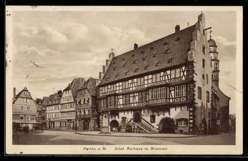 AK Hanau a. M., Altst. Rathaus, Brunnen