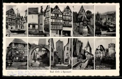 AK Bad Orb i. Spessart, Marktplatz, St. Martinskirche, Wartturm a.d. Molkenberg
