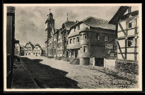 Künstler-AK sign. K. Winkel: Lauterbach /H., Marktplatz
