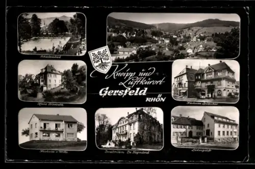 AK Gersfeld /Rhön, Schwimmbad, Haus Elisabeth und Sanatorium Dr. Siegmund