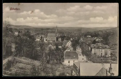 AK Schotten, Ortsansicht mit Kirche und Wohnhäusern