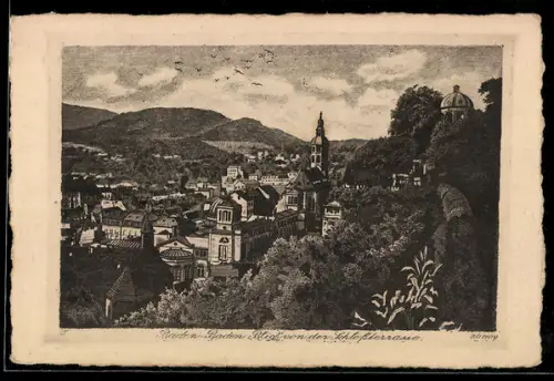 Künstler-AK Baden-Baden, Blick von der Schlossterrasse