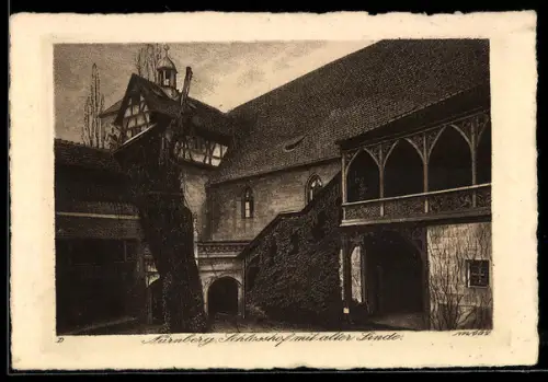 Künstler-AK Nürnberg, Schlosshof mit alter Linde