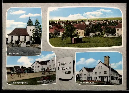 AK Breckenheim, Ev. Kirche, Neues Rathaus, Kinderspielplatz, Ansicht der Siedlung