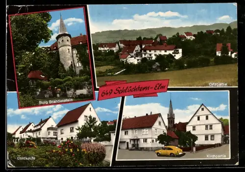 AK Schlüchtern-Elm, Burg Brandenstein, Goldkaute, Kirchpartie