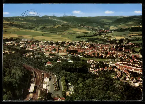 AK Schlüchtern, Panorama mit Bahnhof und Bahnstrecke