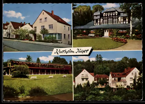 AK Bad Salzhausen, Gaststätte und Pension Kurheim Jäger, Gebäudeansichten, Garten, Terrasse
