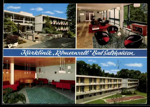 AK Bad Salzhausen, Kurklinik Römerwall, Aussenansicht, Aufenthaltsräume, Patientenzimmer