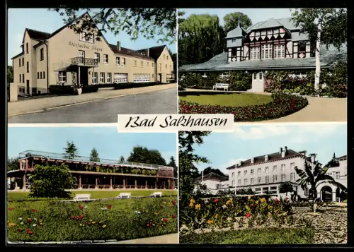 AK Bad Salzhausen, Kurheim Jäger, Hotel, Parkanlagen, 1965