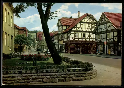 AK Rotenburg an der Fulda, Strasse Steinweg, Fachwerkhäuser, Blumenrabatte