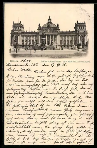 AK Berlin, Bismarckdenkmal und Reichstagsgebäude