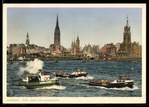 AK Hamburg, Panorama mit Stadt und Kaiserhöft von der Elbe aus gesehen