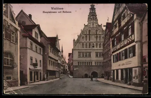 AK Waldsee, Hauptstrasse mit Rathaus