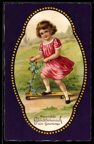 AK Kleines Mädchen fährt auf einem Roller