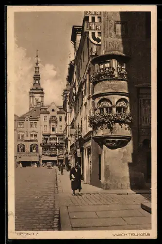 AK Liegnitz, Wachtelkorb mit Kaufhaus Guttfeld