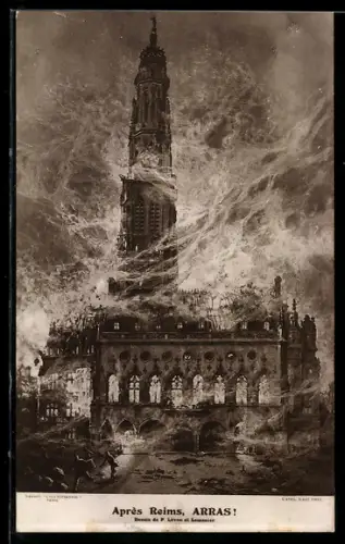 AK Arras, Kathedrale in Flammen