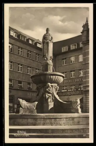 AK Elbing / Elblag, Blick auf den Balkbrunnen
