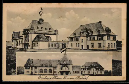AK Friedberg i. Hessen, Neuer Bahnhof, Mehrfachansicht
