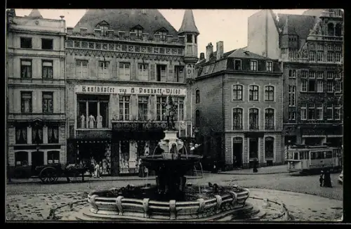 AK Aachen, Markt mit Kaiser-Karis-Brunnen, Kaufhäuser von A. Donhoff-Wildt
