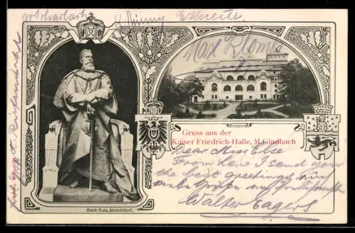 AK M.-Gladbach, Kaiser Friedrich-Halle und -Denkmal