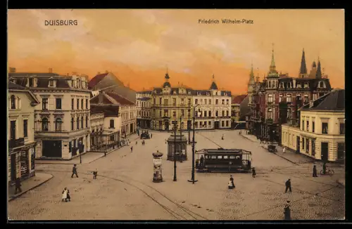 AK Duisburg, Friedrich Wilhelm-Platz mit Strassenbahn