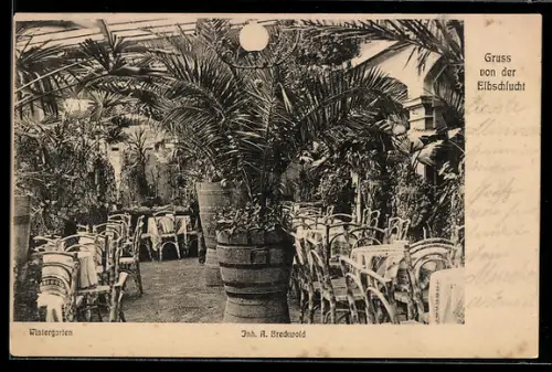 AK Hamburg-Othmarschen, Gasthof zur Elbschlucht, Wintergarten, Innenansicht