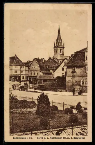 AK Langensalza, Partie a.d. Mühlhäuser-Str. mit Bergkirche