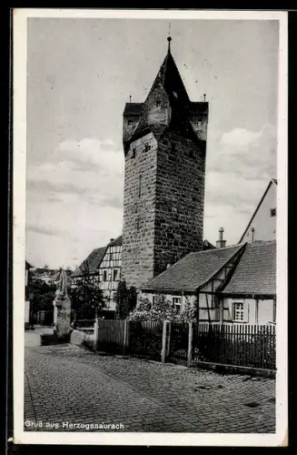 AK Herzogenaurach, Strassenpartie mit Stadtturm