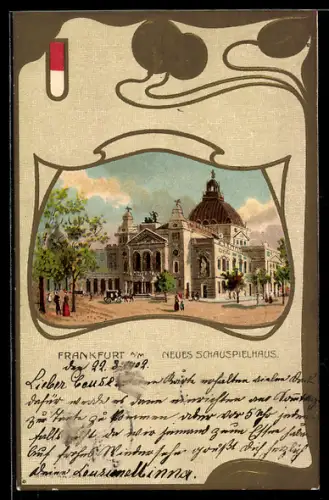 Lithographie Frankfurt /Main, Neues Schauspielhaus, Jugendstil