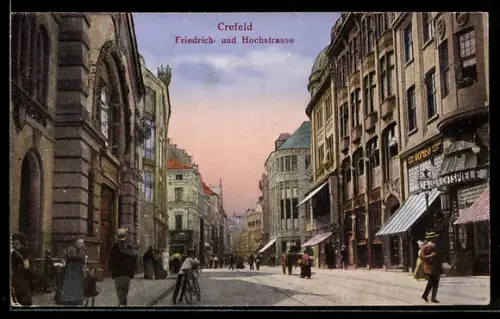 AK Crefeld, Partie in der Friedrich- und Hochstrasse