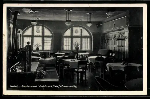 AK Meerane /Sa., Hotel und Restaurant Goldner Löwe, Innenansicht