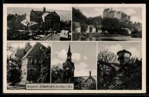 AK Zschadrass, Lazarett, Teilansicht, Kirche