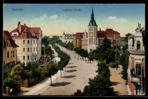 AK Grimma, Partie in der Leipziger Strasse