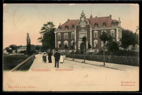 AK Grossenhain, Bürgerhospital mit Strassenpartie